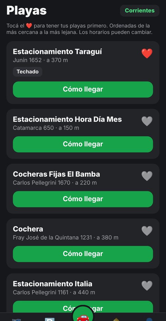 Lista de playas de estacionamiento cercanas